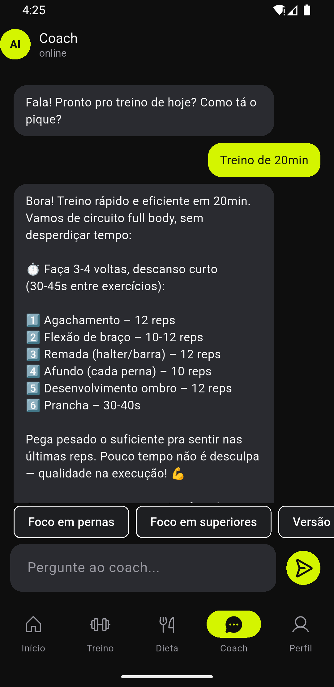 Tela de coach do app BranFit