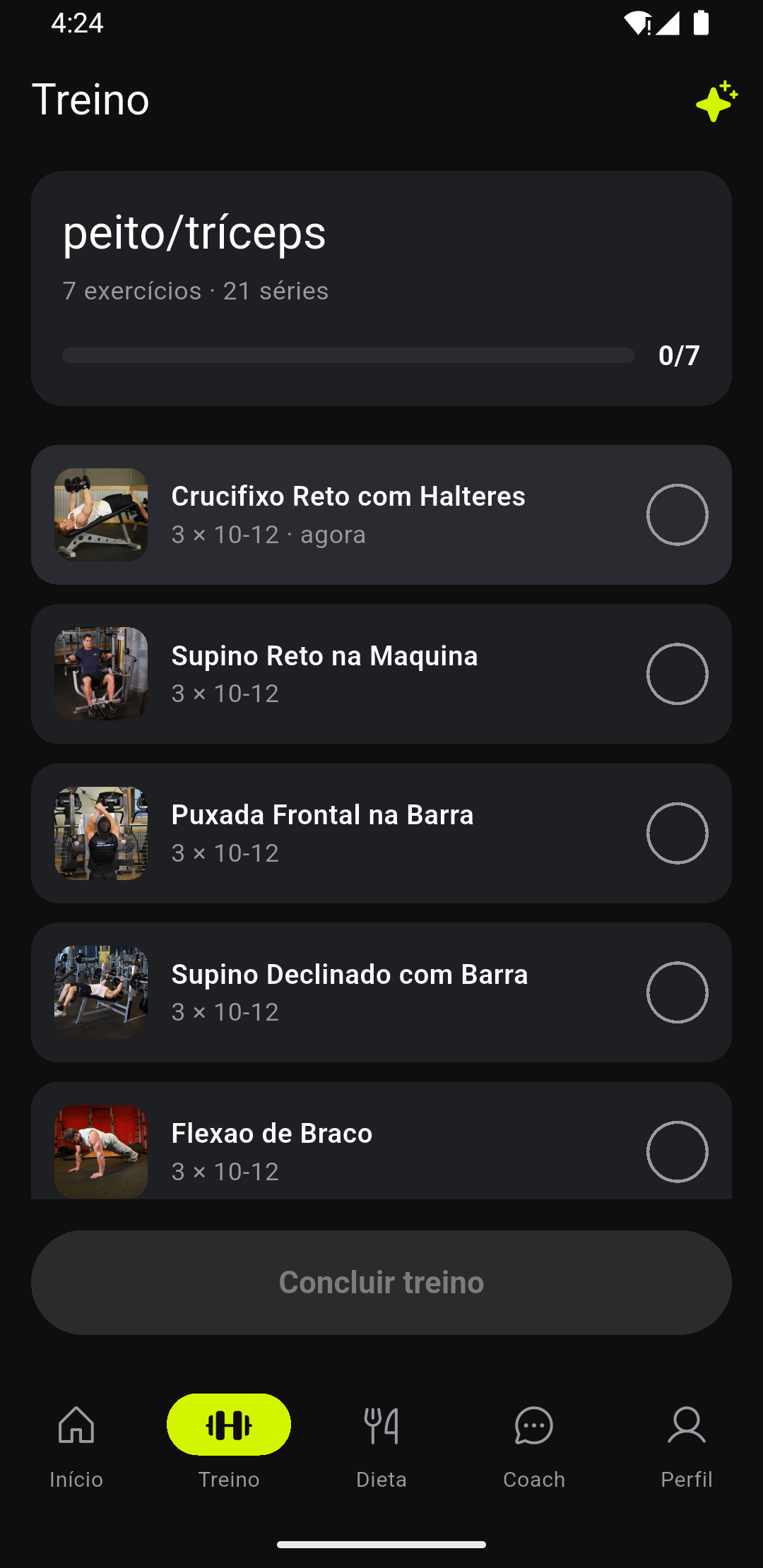 Tela de treino do app BranFit